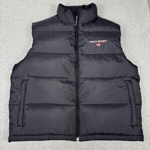 Vintage Polo Sport Ralph Lauren Down Puffer Vest Men Size L Black (24x24”) Basic